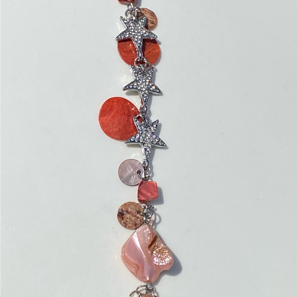 Starfish Charm Bracelet with Silver and Coral Accents